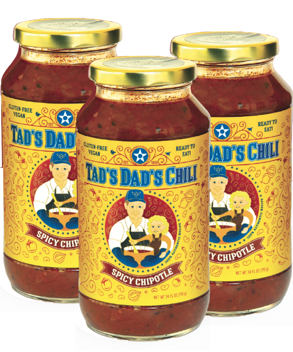 (3) 24oz Jars Tad's Dad's Chili - Spicy Chipotle
